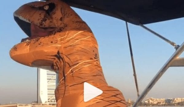 T-rex sky boarding is the funniest thing you’ll see today!