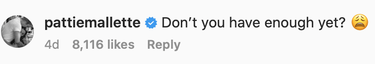 Screen Shot 2021-04-01 at 12.21.00 PM Justin Beiber's mother's comment on instagram "don't you have enough yet?"